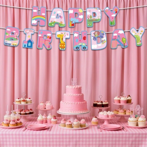 Baner Urodzinowy Różowe Zwierzątka Happy Birthday SAVITA Gotowy