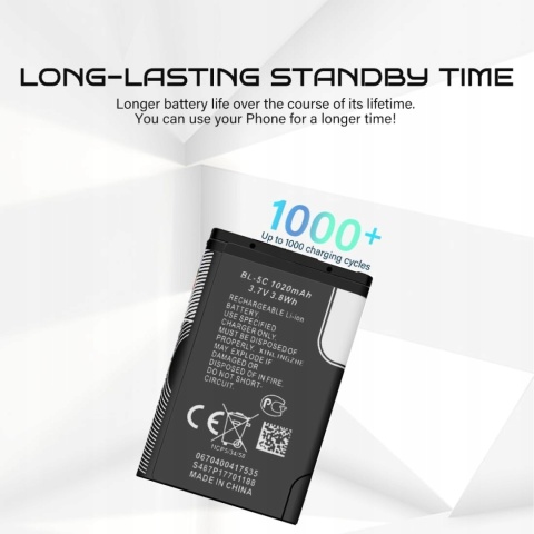 Bateria BL-5C Nokia 1020mAh Li-Poly Zamiennik do Telefonów i Radia
