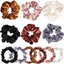 Jedwabne Gumki do Włosów Scrunchie Satynowe 12 szt. Kolorowe Zestaw
