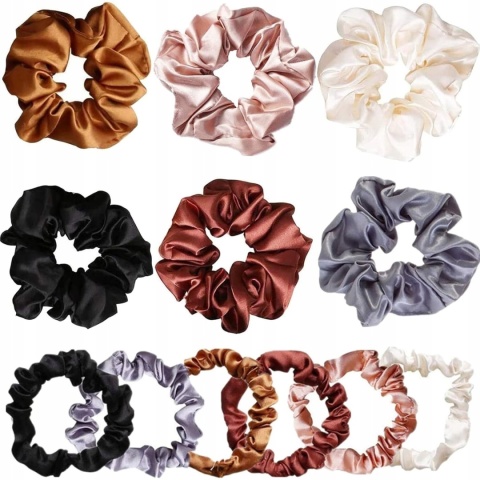 Jedwabne Gumki do Włosów Scrunchie Satynowe 12 szt. Kolorowe Zestaw