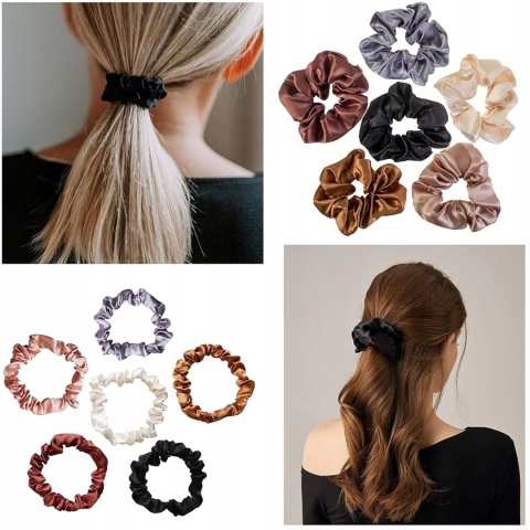 Jedwabne Gumki do Włosów Scrunchie Satynowe 12 szt. Kolorowe Zestaw