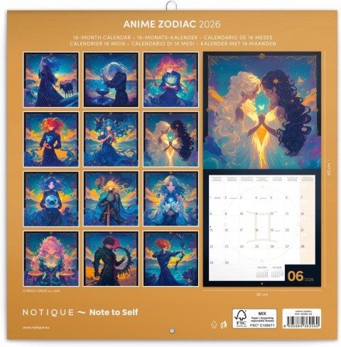 Kalendarz Ścienny 2026 Anime Znaki Zodiaku 30x30 cm 16 Miesięcy