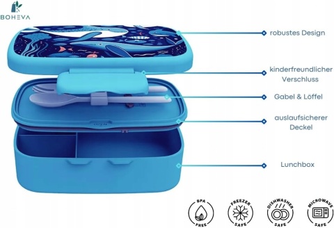 Lunchbox Dziecięcy Bento ze Sztućcami Pojemnik na Drugie Śniadanie