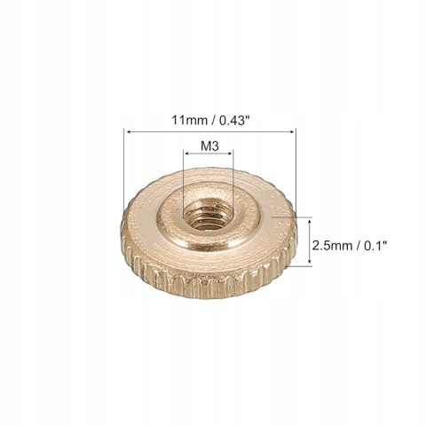 Nakrętki Radełkowane M3 Mosiężne 11x2,5 mm 5 szt. do Drukarki 3D DIY