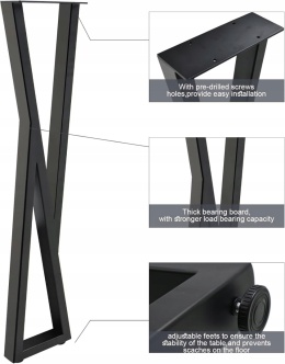 Nogi do stołu barowego 105 cm metalowe czarne X 2 szt