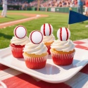 Pierścienie Baseball 3D na Babeczki 24 szt Dekoracje Urodzinowe BOXOB