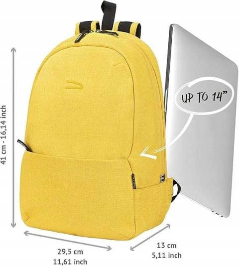 Plecak turstyczny unisex z kieszonkami na loptopa ipada 30x41cm żółty
