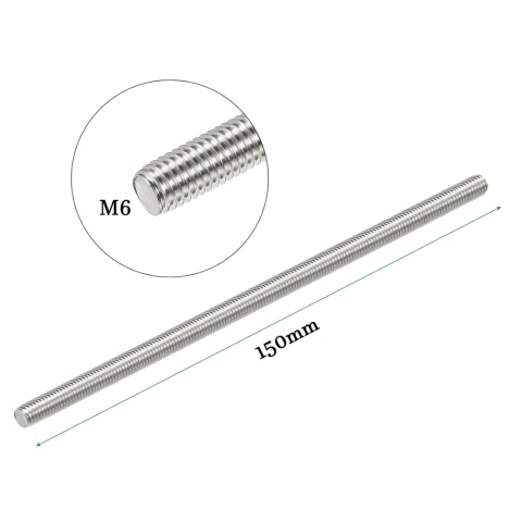 Pręt Gwintowany M6x150 mm Stal Nierdzewna A2 304 Pełny Gwint 2 szt.