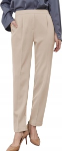 Spodnie garniturowe damskie eleganckie slim fit beżowe rozmiar S