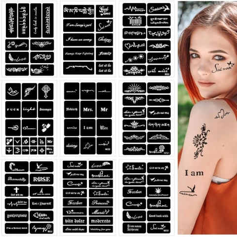 Szablony Tatuaży Tymczasowych 142 Wzory 12 Arkuszy Henna Wielorazowe