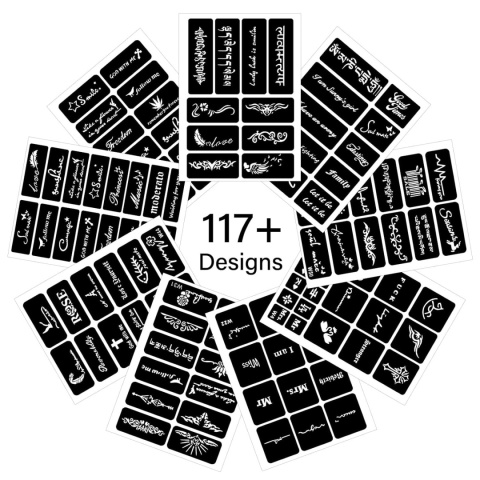 Szablony Tatuaży Tymczasowych 142 Wzory 12 Arkuszy Henna Wielorazowe