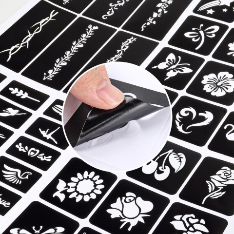 Szablony Tatuaży Tymczasowych 142 Wzory 12 Arkuszy Henna Wielorazowe