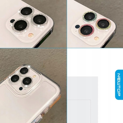Szkło na Aparat iPhone 15 Pro 15 Pro Max Niebieskie 3 szt. Glitter 9H