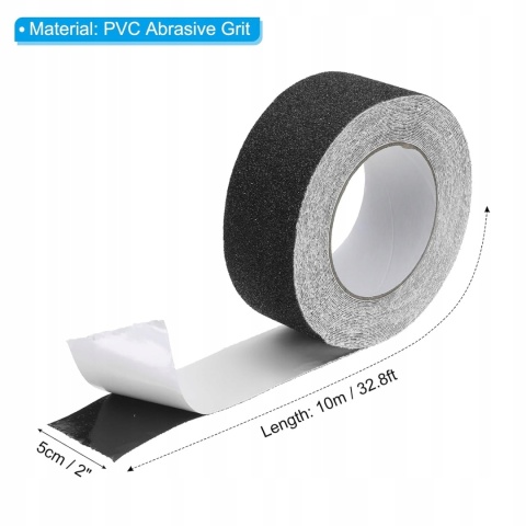 Taśma Antypoślizgowa Czarna 5 cm x 10 m PVC na Schody Podłogi Rampy