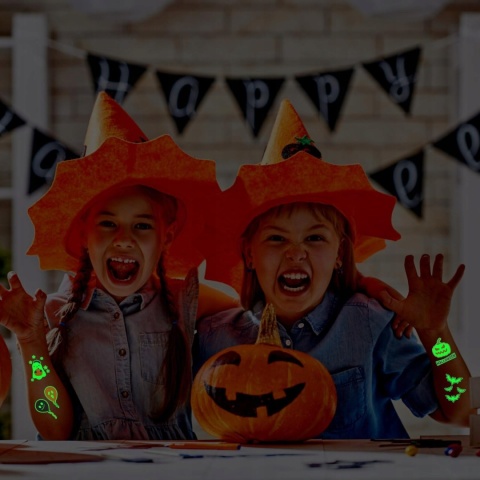 Tatuaże Halloween Świecące dla Dzieci 28 Arkuszy 300 Wzorów Zmywalne
