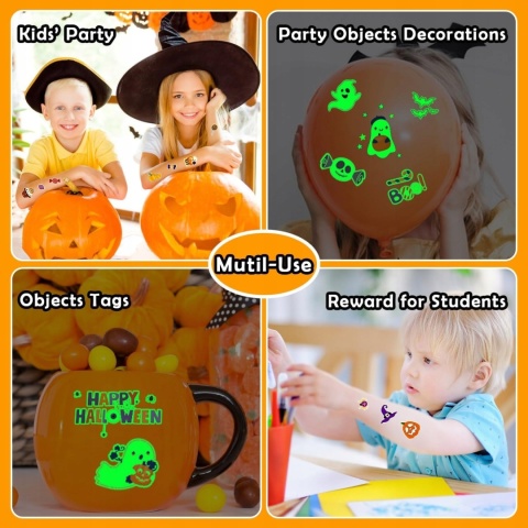 Tatuaże Halloween Świecące dla Dzieci 28 Arkuszy 300 Wzorów Zmywalne