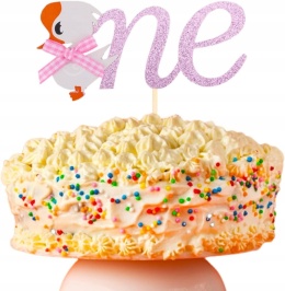 Topper na Tort Roczek Gąska One Różowy Brokat Urodziny Baby Shower