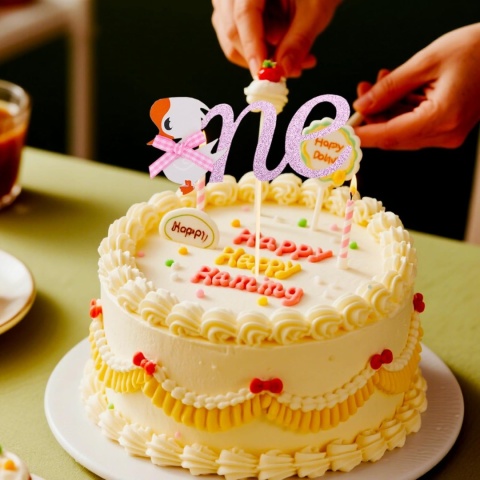 Topper na Tort Roczek Gąska One Różowy Brokat Urodziny Baby Shower