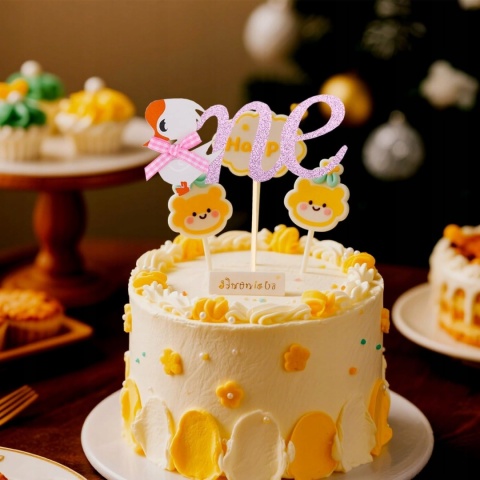 Topper na Tort Roczek Gąska One Różowy Brokat Urodziny Baby Shower