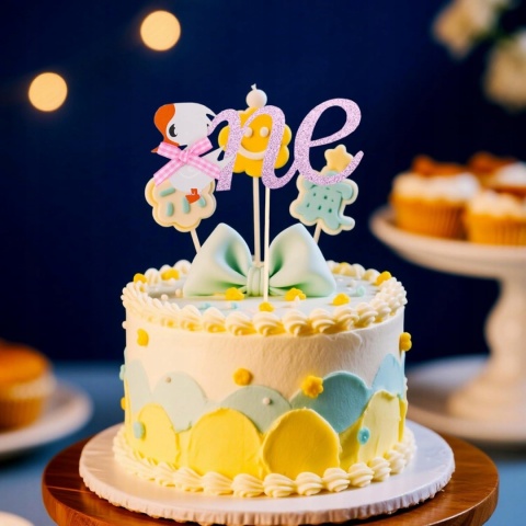Topper na Tort Roczek Gąska One Różowy Brokat Urodziny Baby Shower