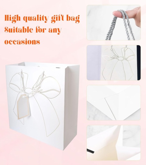 Torebka Prezentowa Papierowa z Kokardą i Uchwytem Biała Elegancka Gift