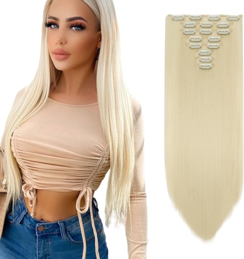 Włosy Clip In 65 cm 8 Pasm 140 g Proste Doczepiane Blond Rozjaśniany
