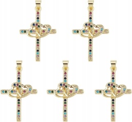 Zawieszki Krzyż z Sercem Cyrkonie 5 szt. Charms do Biżuterii DIY