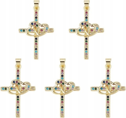 Zawieszki Krzyż z Sercem Cyrkonie 5 szt. Charms do Biżuterii DIY