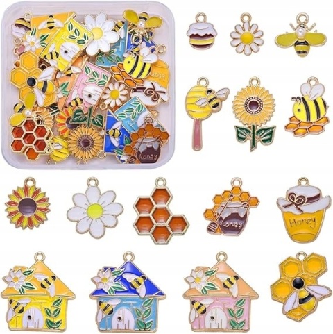 Zawieszki Pszczoły do Biżuterii 30 szt. Charms DIY Emaliowane Złote