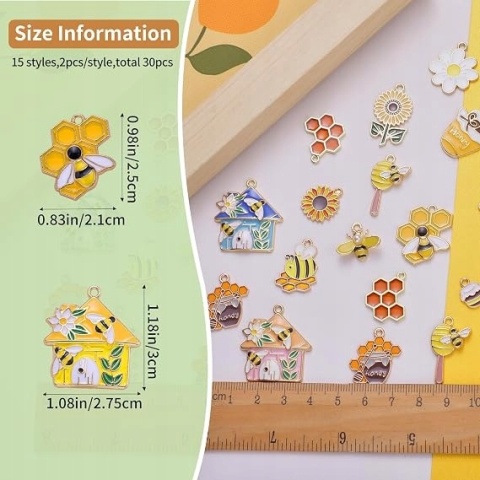 Zawieszki Pszczoły do Biżuterii 30 szt. Charms DIY Emaliowane Złote