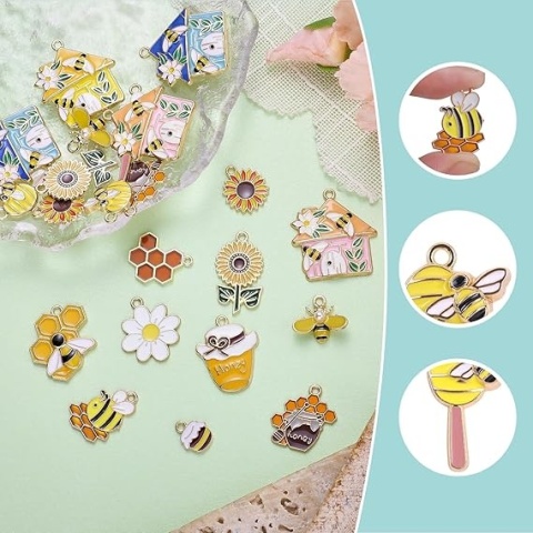 Zawieszki Pszczoły do Biżuterii 30 szt. Charms DIY Emaliowane Złote