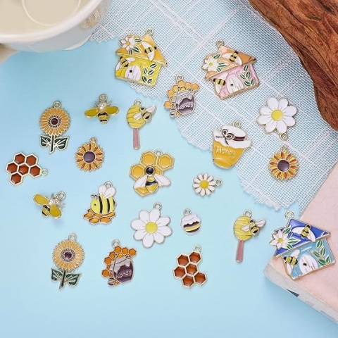 Zawieszki Pszczoły do Biżuterii 30 szt. Charms DIY Emaliowane Złote