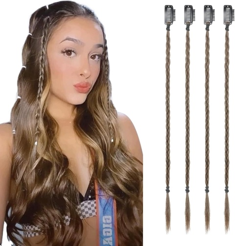 Doczepiane Warkocze do Włosów 4 szt 35cm Ciemny Popielaty Brąz Clip In