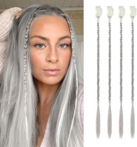 Doczepiane Warkocze do Włosów 4 szt 35cm Srebrnoszare Clip In Ombre