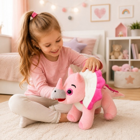 Maskotka Przytulanka Zabawka Pluszowa Dla Dzieci Triceratops Różowy 26 cm