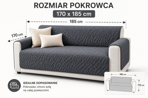 Pokrowiec ochronny na sofę kanapę 170x185 cm szary pikowany narzuta koc