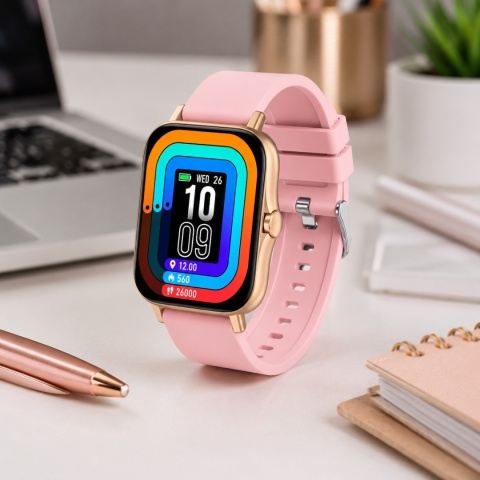 Smartwatch damski różowy AMOLED 1,7" zegarek sportowy Bluetooth Android iOS