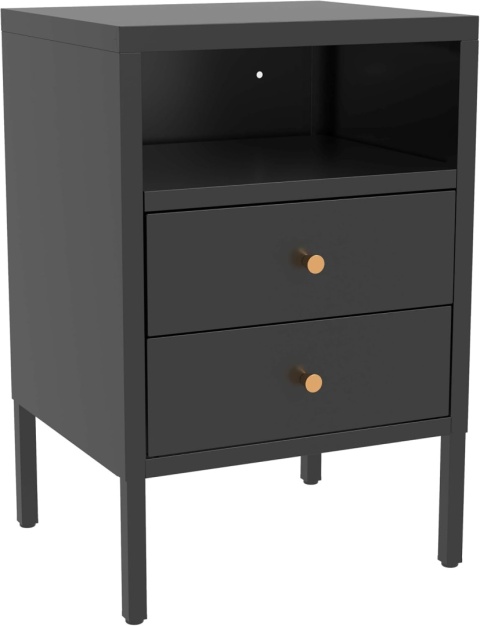 Stolik Nocny Metalowy Szafka 2 Półki Antracyt 60x40x35 cm Loft