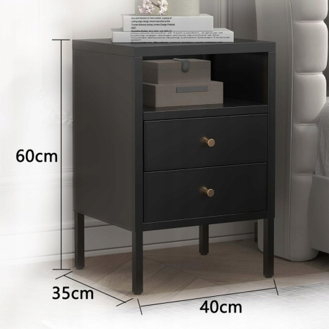 Stolik Nocny Metalowy Szafka 2 Półki Antracyt 60x40x35 cm Loft