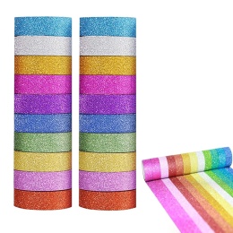 Taśma Washi Brokatowa Zestaw 20 Rolek 3m x 15mm Kolorowa DIY Scrapbook