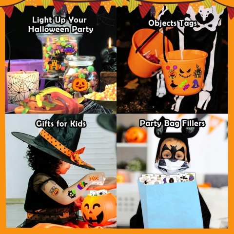 Tatuaże Zmywalne Halloween dla Dzieci 204 szt Naklejki Imprezowe Mix