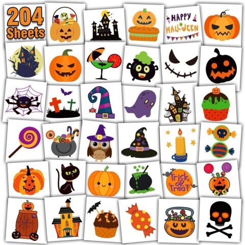 Tatuaże Zmywalne Halloween dla Dzieci 204 szt Naklejki Imprezowe Mix