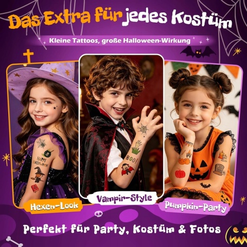 Tatuaże Zmywalne Świecące Halloween dla Dzieci 250 szt Naklejki Glow
