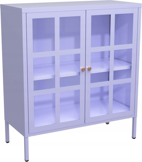 Witryna Metalowa 2 Drzwi Szafka Kredens Fioletowa 90x80x35 cm Półki