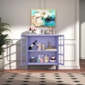 Witryna Metalowa 2 Drzwi Szafka Kredens Fioletowa 90x80x35 cm Półki