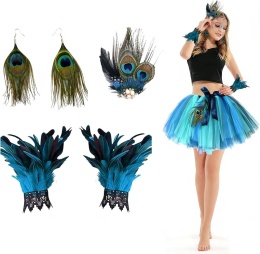 Zestaw Pawia Akcesoria Kostium Halloween Cosplay Opaska Kolczyki 3el
