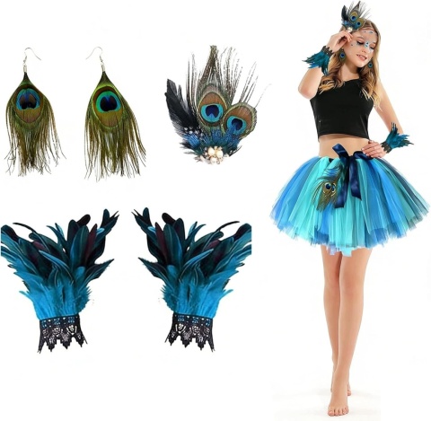 Zestaw Pawia Akcesoria Kostium Halloween Cosplay Opaska Kolczyki 3el