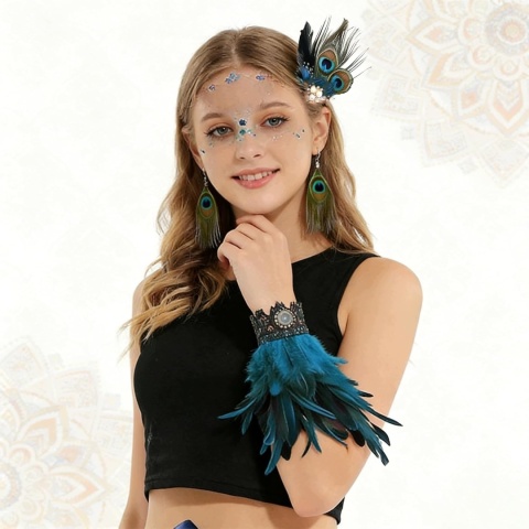 Zestaw Pawia Akcesoria Kostium Halloween Cosplay Opaska Kolczyki 3el