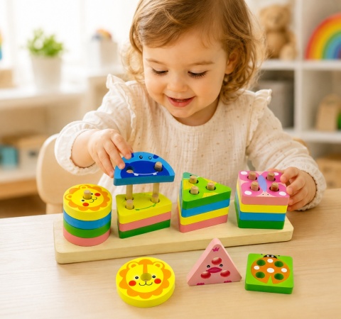 Zestaw klocki Montessori dla dzieci zwierzęta nauka dopasowywania drewniane