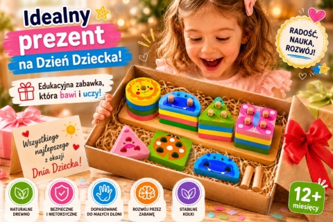 Zestaw klocki Montessori dla dzieci zwierzęta nauka dopasowywania drewniane
